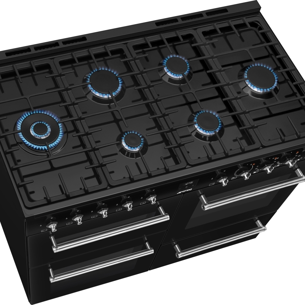Smeg CX113GMBL Concert Classic  110cm Dual Fuel Range Cooker, Black, A Rated