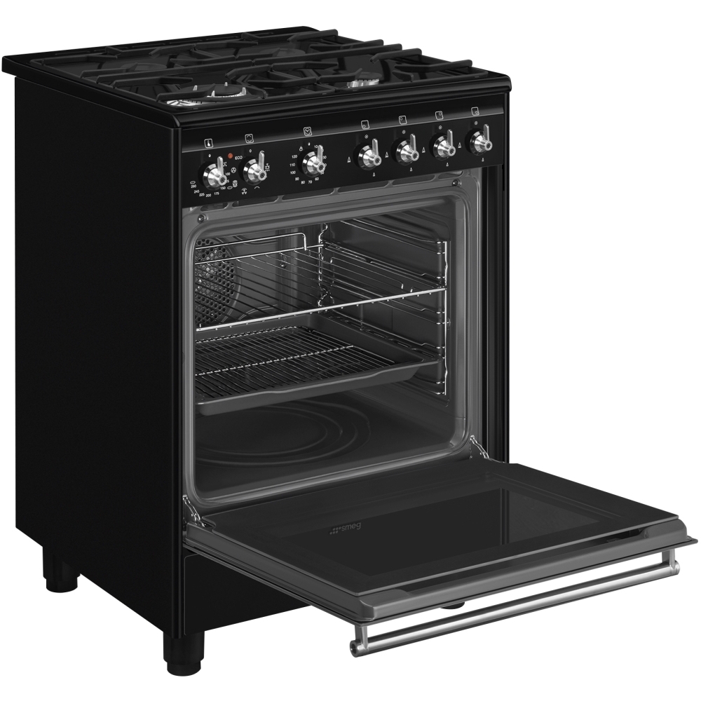 Smeg CX61GMBL Concert Dual Fuel Cooker with Single Oven, Black, A Rated