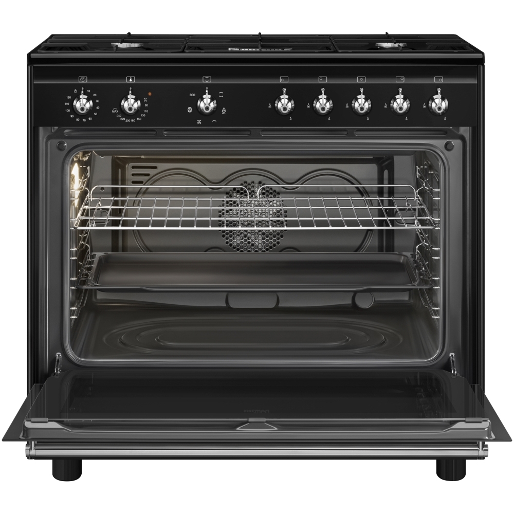 Smeg CX91GMBL Concert 90cm Dual Fuel Range Cooker, Black, A Rated