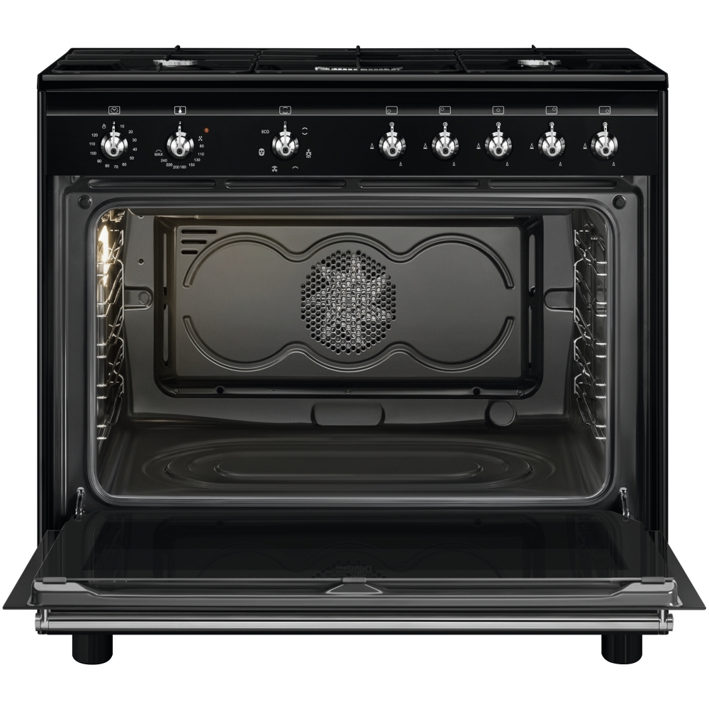 Smeg CX91GMBL Concert 90cm Dual Fuel Range Cooker, Black, A Rated