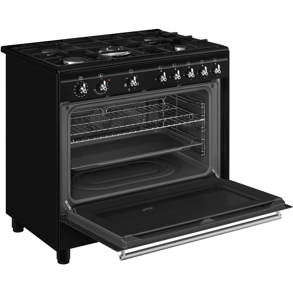 Smeg CX91GMBL Concert 90cm Dual Fuel Range Cooker, Black, A Rated