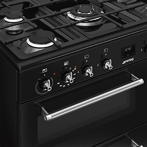Smeg CX93GMBL Concert 90cm Dual Fuel Range Cooker, Black, A Rated