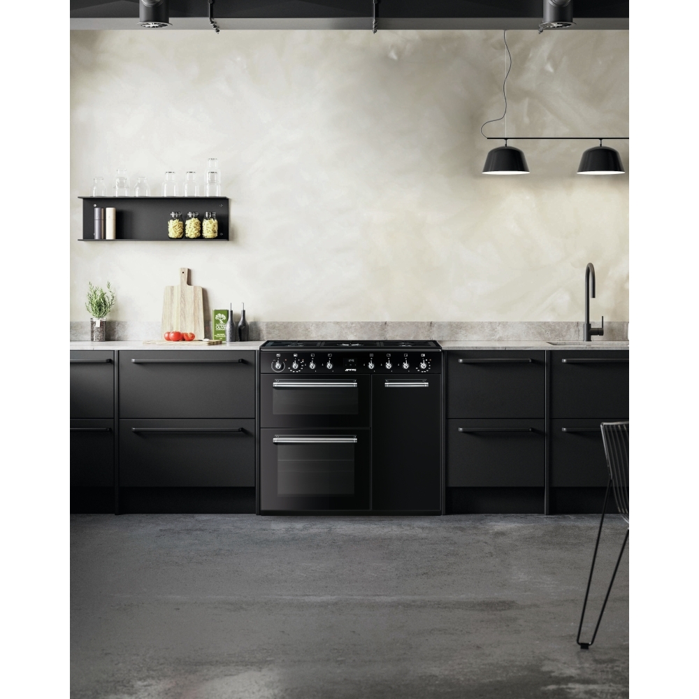 Smeg CX93GMBL Concert 90cm Dual Fuel Range Cooker, Black, A Rated
