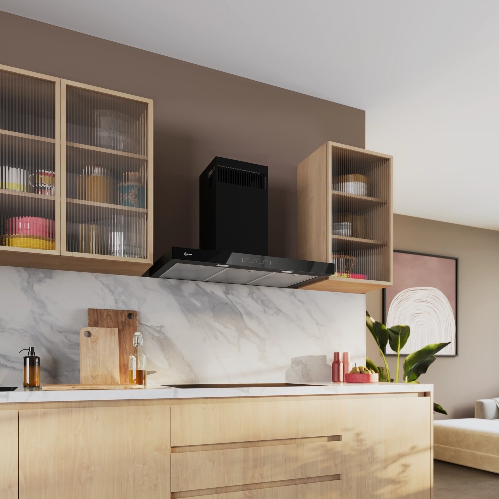 Neff D97BDN2S0B 90cm Chimney Cooker Hood, Black, A++ Rated