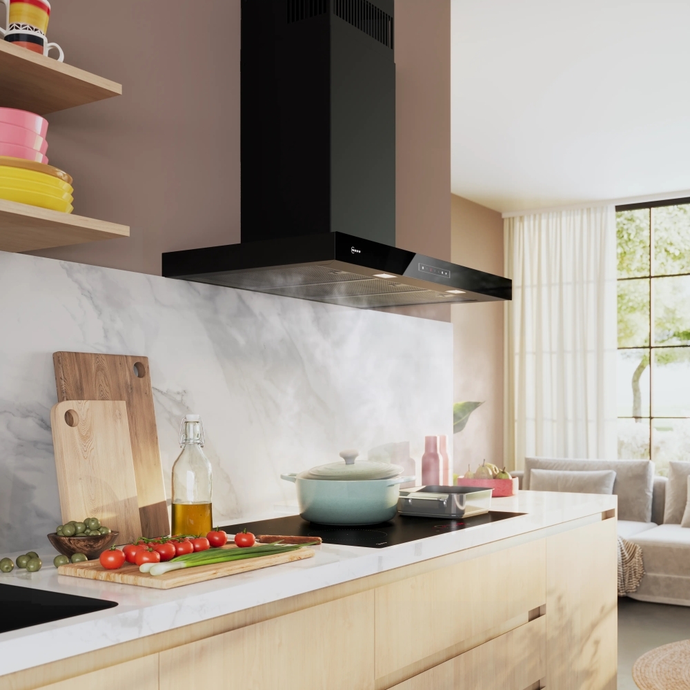 Neff D97BDN2S0B 90cm Chimney Cooker Hood, Black, A++ Rated
