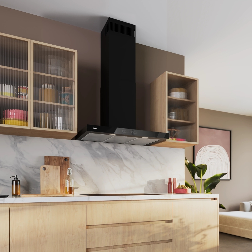 Neff D97BDN2S0B 90cm Chimney Cooker Hood, Black, A++ Rated