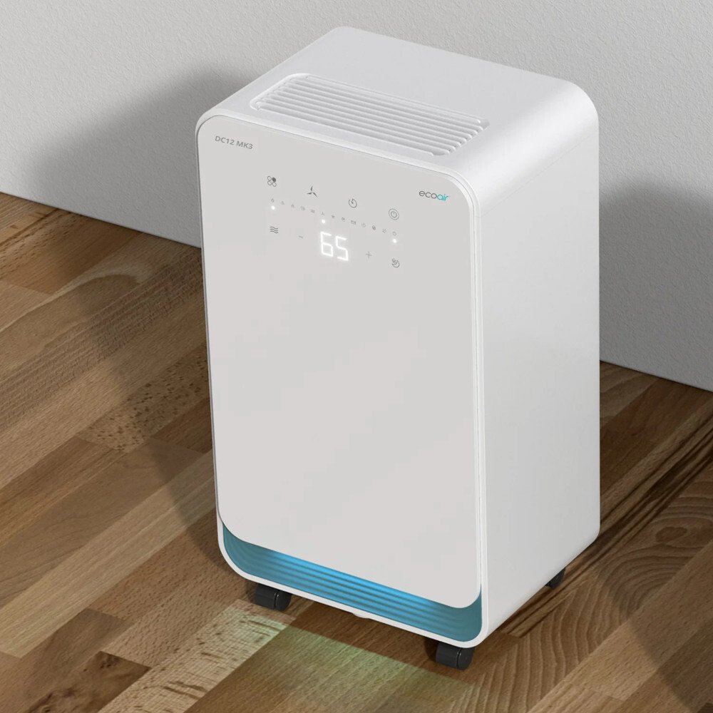 Ecoair DC12 MK3 Dehumidifier with Timer, Continuous Drainage Digital Hygrometer Display and Laundry Drying, White