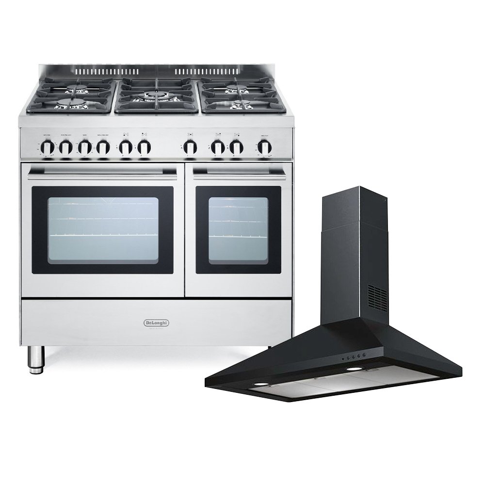DeLonghi Gas Range Cooker & Hood Pack, Stainless Steel, A Rated
