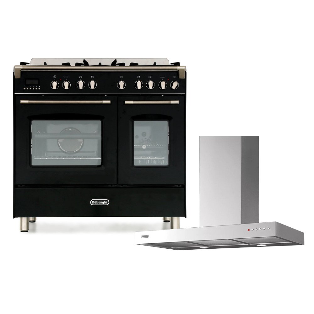 DeLonghi Dual Fuel Range Cooker & Hood Pack, Stainless Steel, A Rated