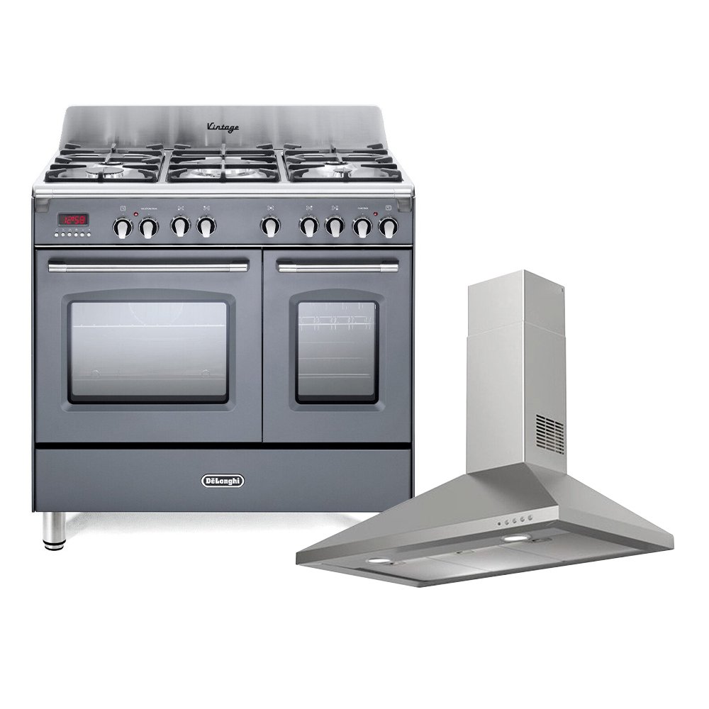 DeLonghi Dual Fuel Range Cooker & Hood Pack, Stainless Steel, A Rated