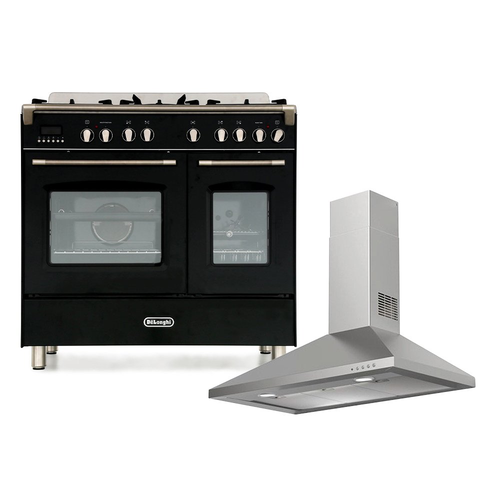 DeLonghi Dual Fuel Range Cooker & Hood Pack, Stainless Steel, A Rated
