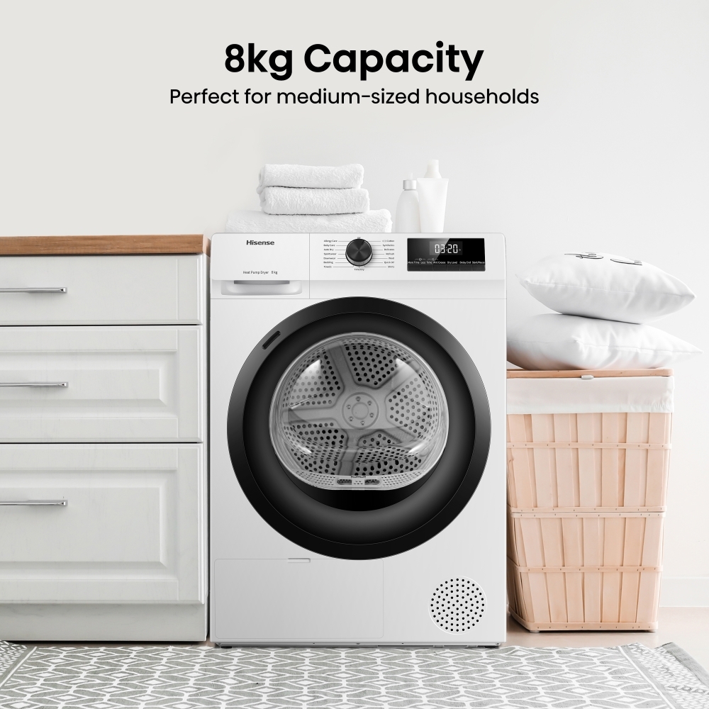 Hisense DH1Q802BW2 Heat Pump Tumble Dryer, 8kg, White, A++ Rated