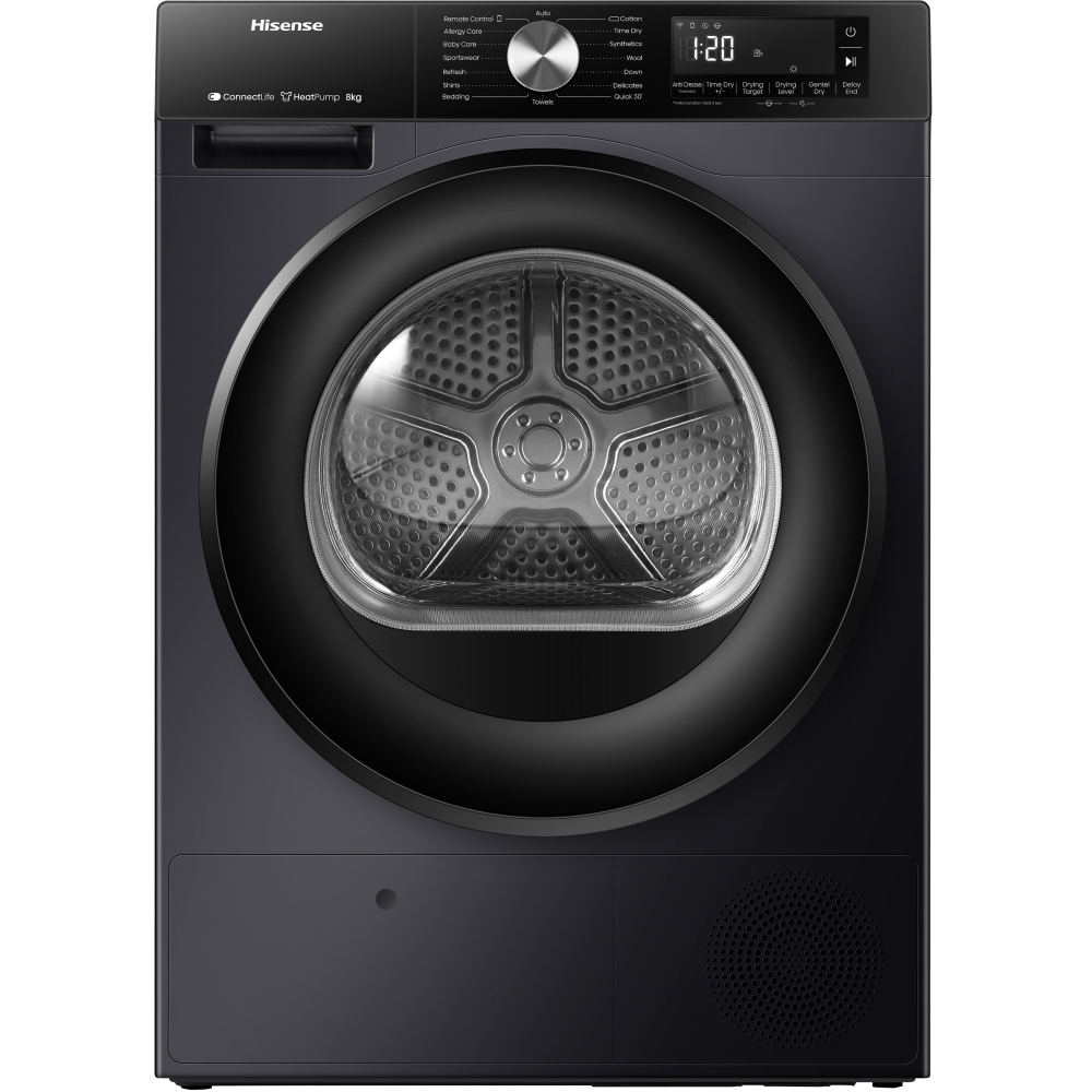 Hisense DH3S802BB3 Heat Pump Tumble Dryer, 8kg, Black, A+++ Rated