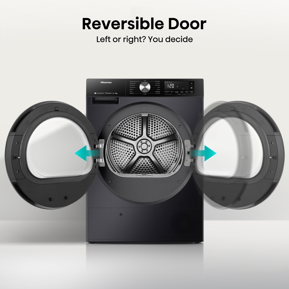 Hisense DH3S802BB3 Heat Pump Tumble Dryer, 8kg, Black, A+++ Rated