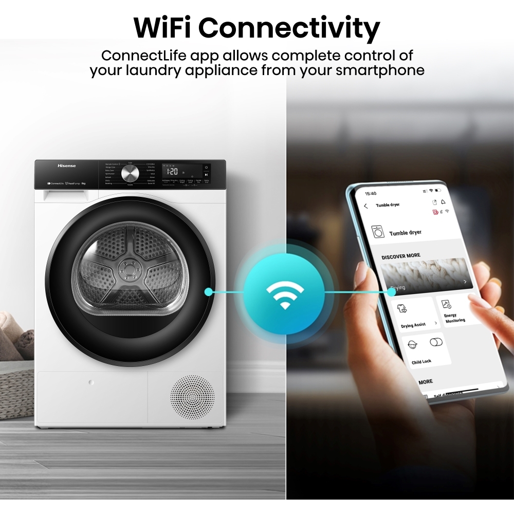 Hisense DH3S802BW3 Heat Pump Tumble Dryer, 8kg, White, A+++ Rated