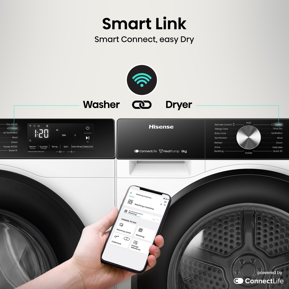 Hisense DH3S802BW3 Heat Pump Tumble Dryer, 8kg, White, A+++ Rated