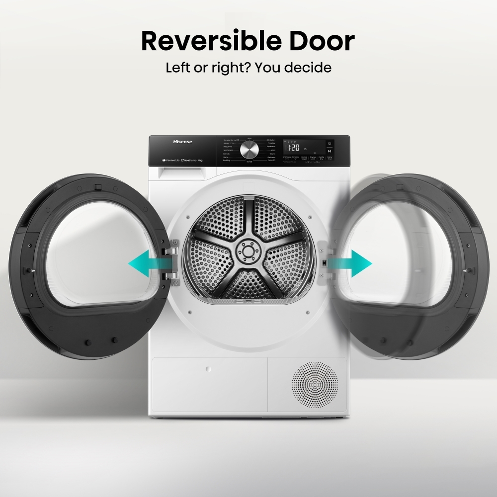 Hisense DH3S802BW3 Heat Pump Tumble Dryer, 8kg, White, A+++ Rated