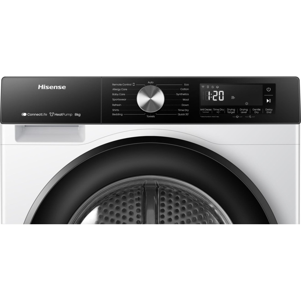 Hisense DH3S802BW3 Heat Pump Tumble Dryer, 8kg, White, A+++ Rated