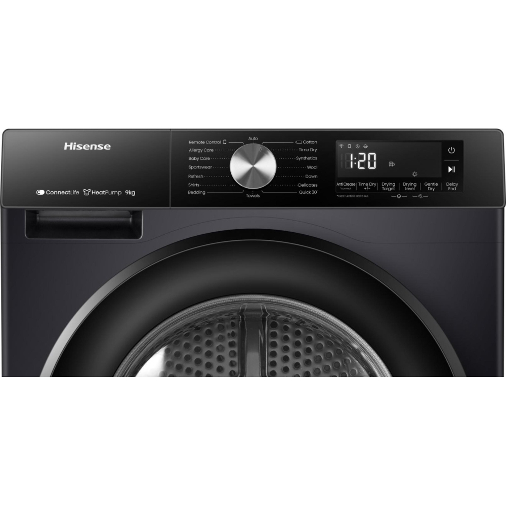 Hisense DH3S902BB3 Heat Pump Tumble Dryer, 9kg, Black, A+++ Rated