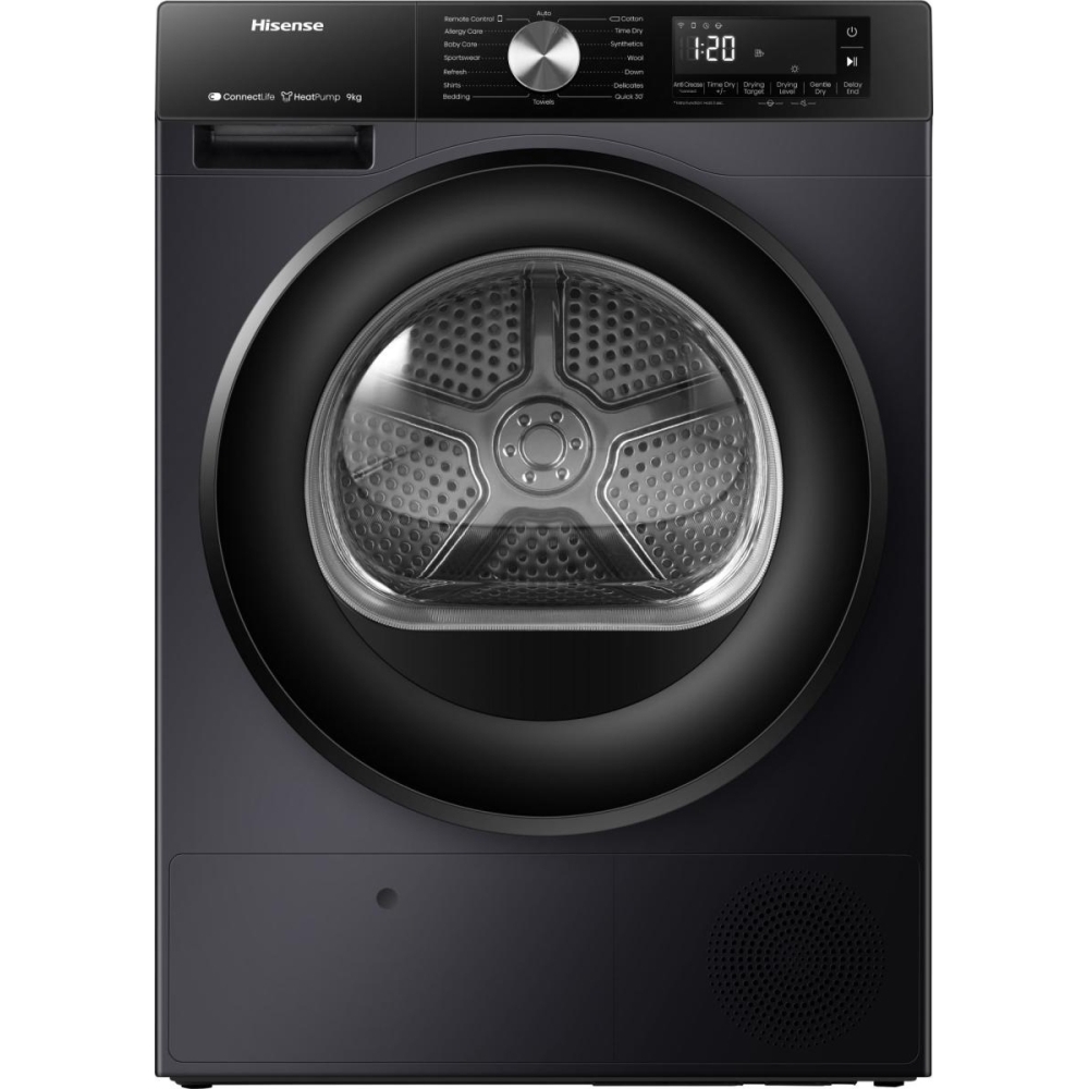 Hisense DH3S902BB3 Heat Pump Tumble Dryer, 9kg, Black, A+++ Rated