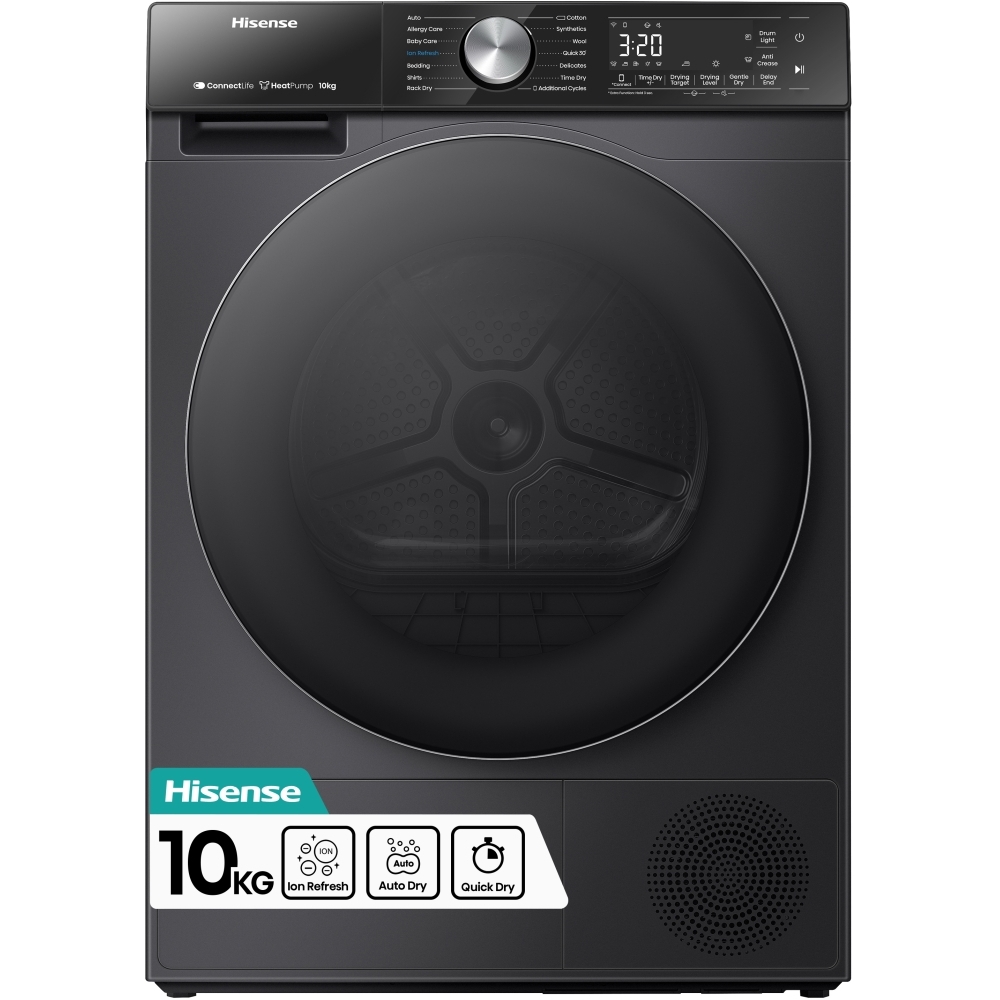 Hisense DH5S102BB Heat Pump Tumble Dryer, 10kg, Black, A+++ Rated