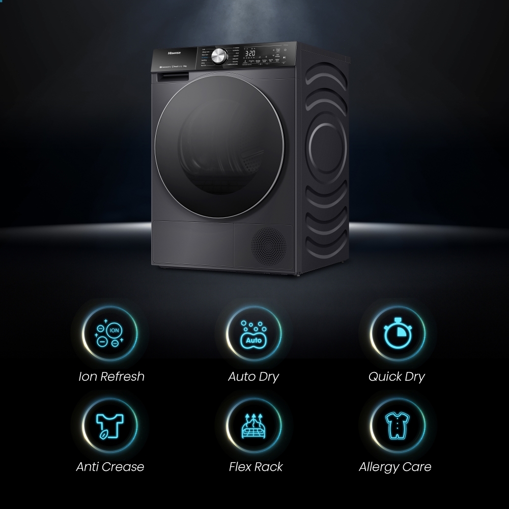 Hisense DH5S102BB Heat Pump Tumble Dryer, 10kg, Black, A+++ Rated