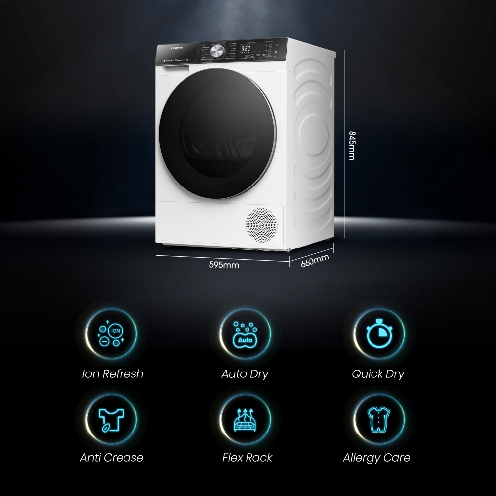 Hisense DH5S102BW 5S Series Heat Pump Tumble Dryer, 10kg, White, A+++ Rated