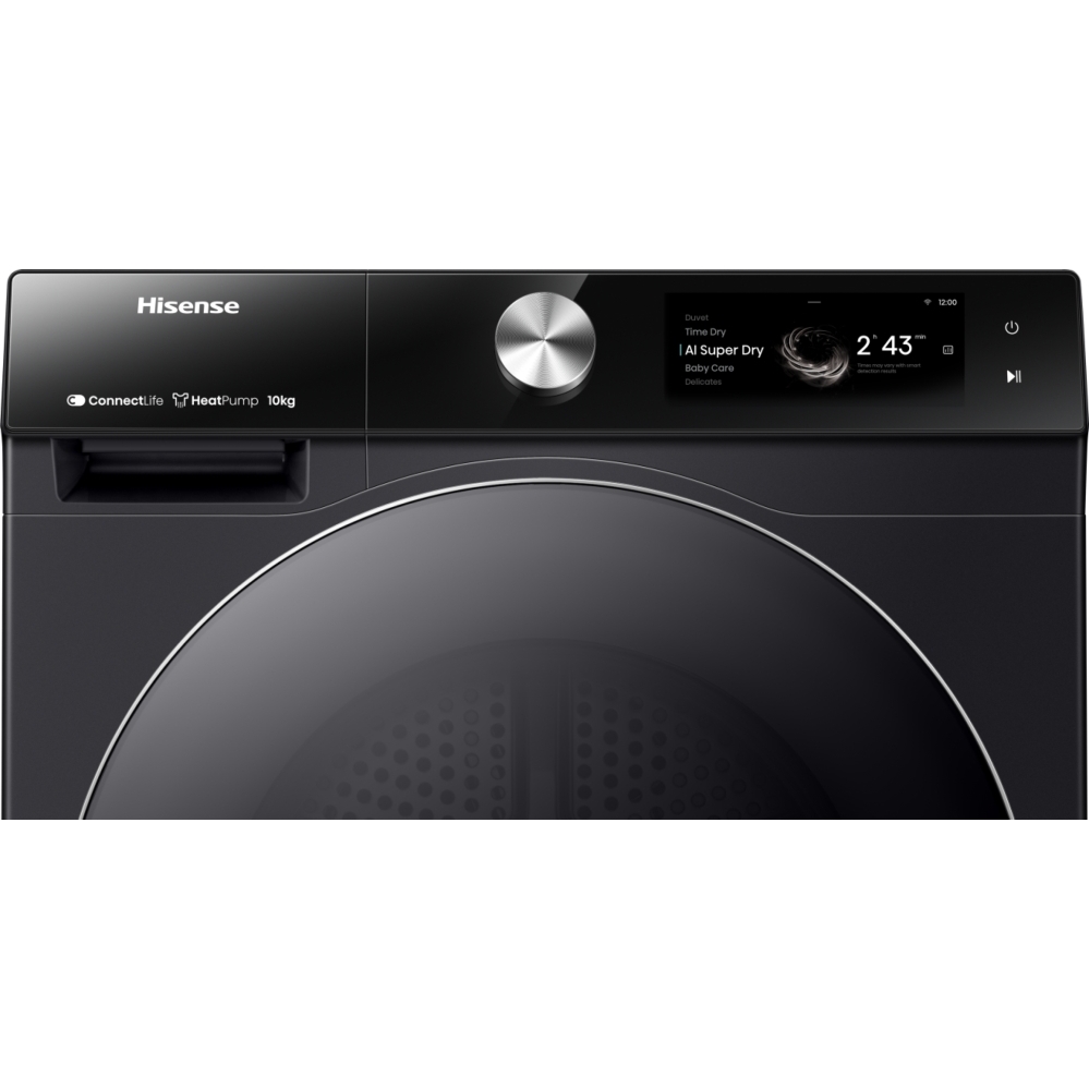 Hisense DH7S107BB Heat Pump Tumble Dryer, 10kg, Black, A+++ Rated