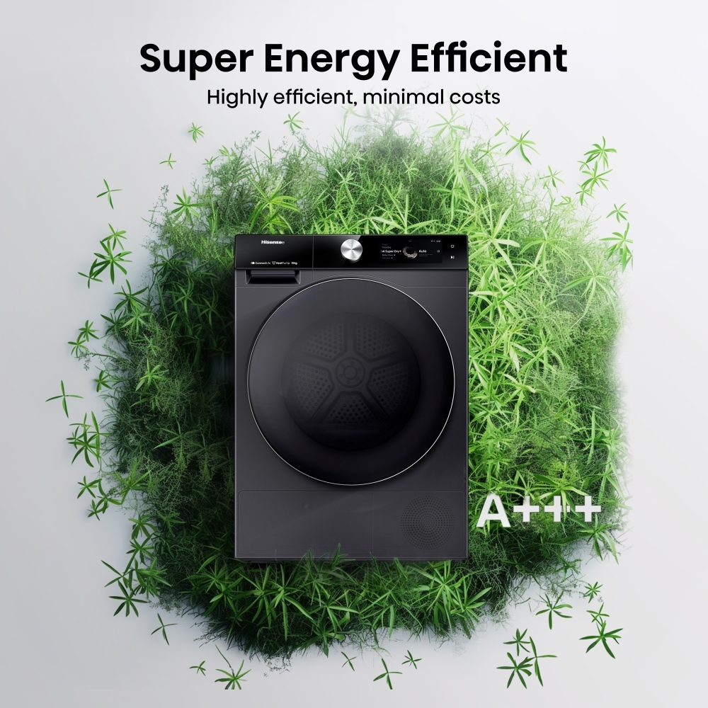 Hisense DH7S107BB Heat Pump Tumble Dryer, 10kg, Black, A+++ Rated