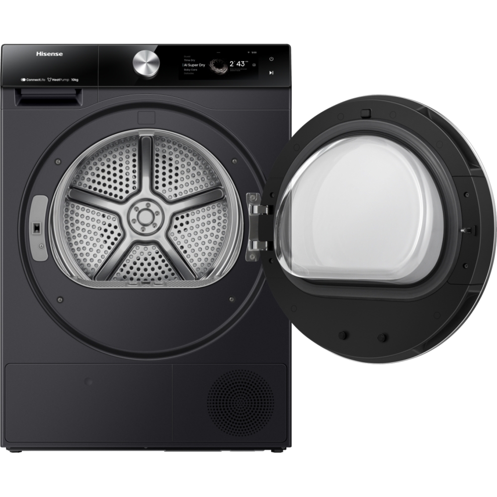 Hisense DH7S107BB Heat Pump Tumble Dryer, 10kg, Black, A+++ Rated
