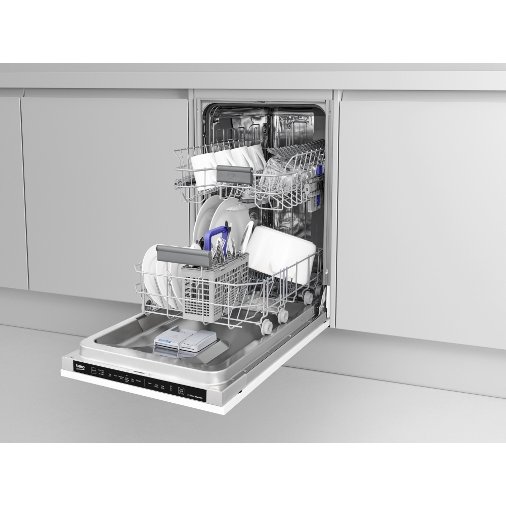 Beko DIS16R10 Fully Integrated Slimline Dishwasher, 10 Place Settings, E Rated