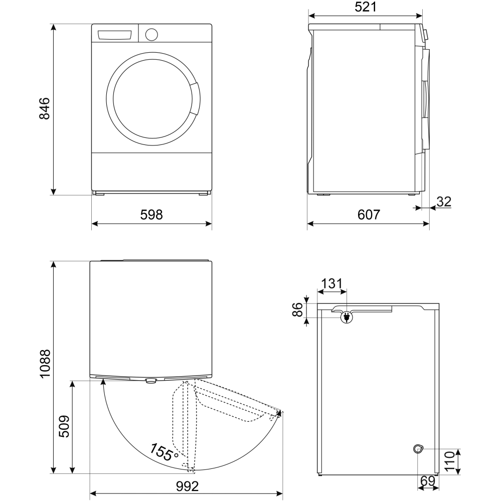 Smeg DNP83SEUK Heat Pump Tumble Dryer, 8kg, White, A+++ Rated