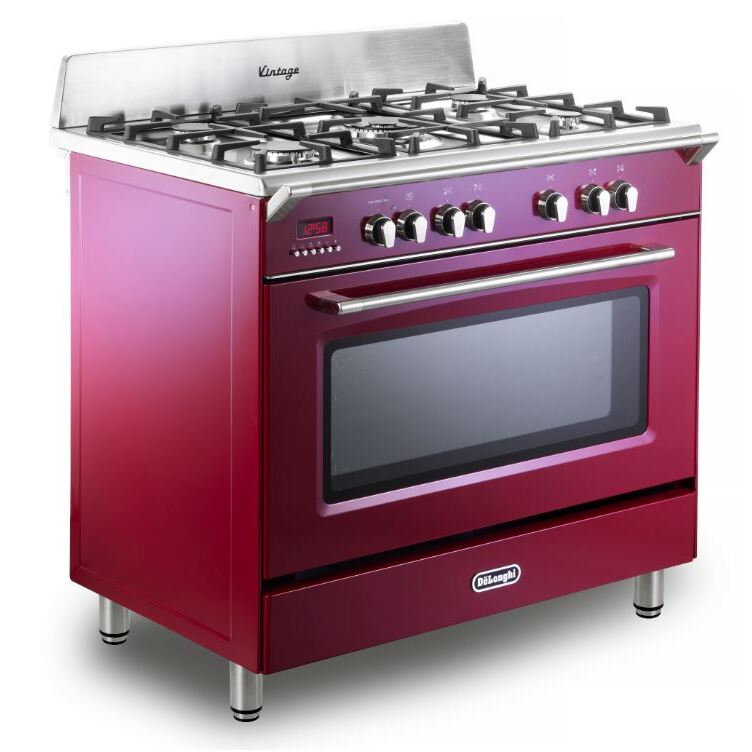 DeLonghi DVRS916DFBU Vintage 90cm Dual Fuel Range Cooker, Red, A Rated
