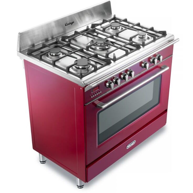 DeLonghi DVRS916DFBU Vintage 90cm Dual Fuel Range Cooker, Red, A Rated