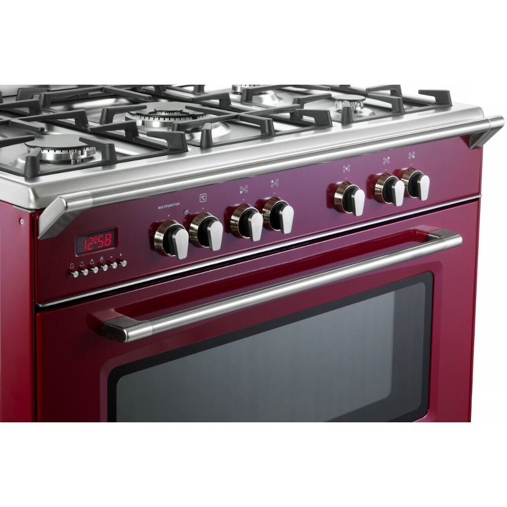 DeLonghi DVRS916DFBU Vintage 90cm Dual Fuel Range Cooker, Red, A Rated