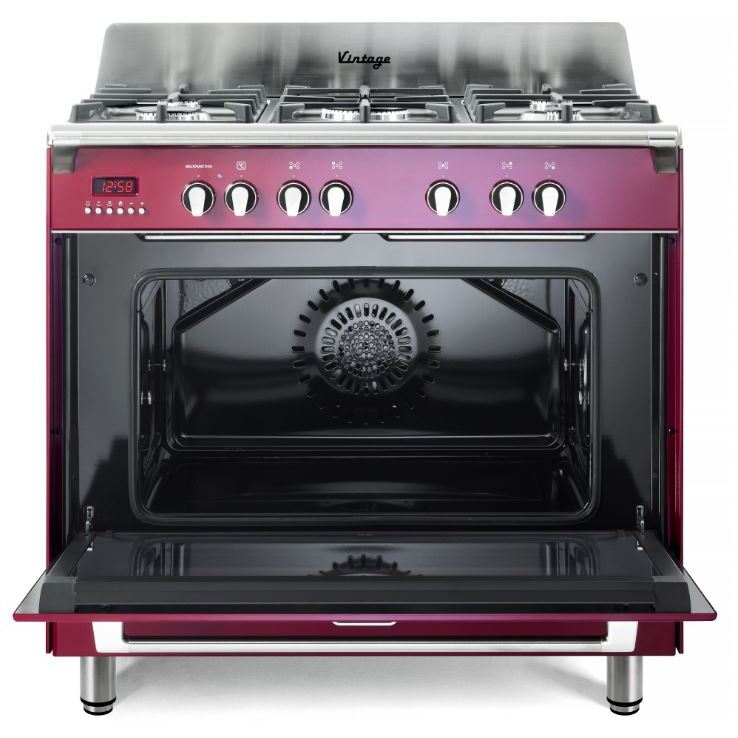 DeLonghi DVRS916DFBU Vintage 90cm Dual Fuel Range Cooker, Red, A Rated