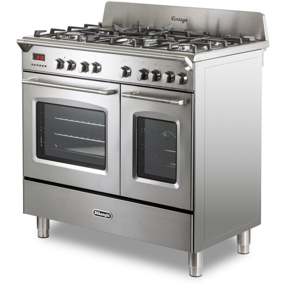 DeLonghi DVTR 906- DF/SS Vintage 90cm Dual Fuel Range Cooker, Stainless Steel, A Rated