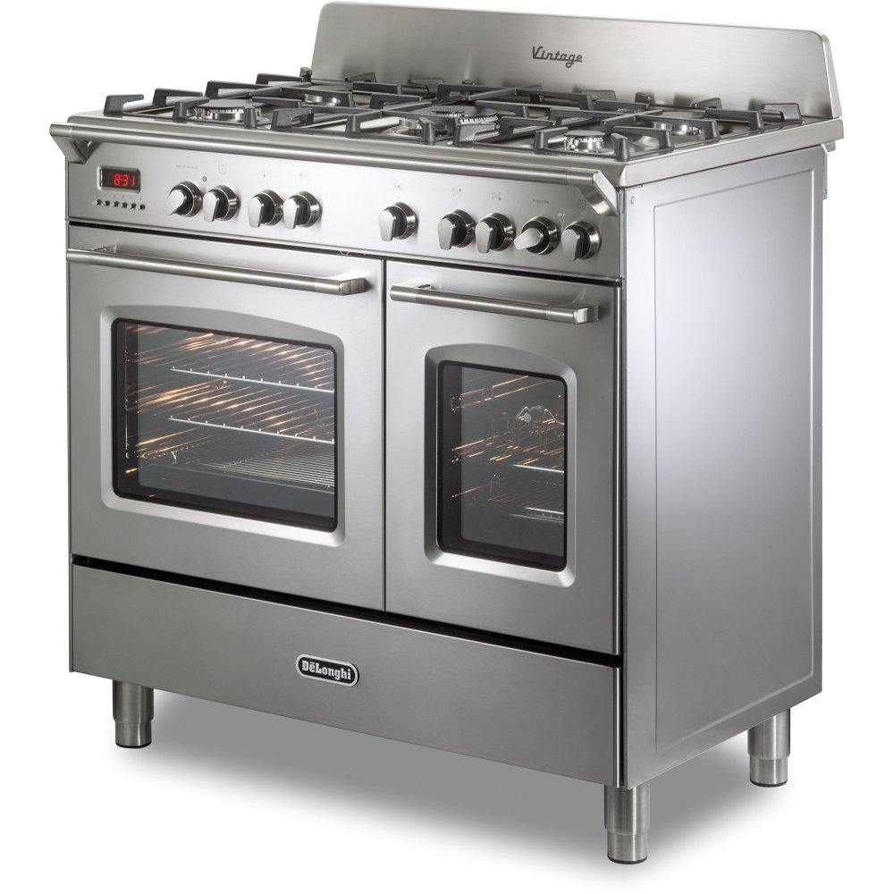DeLonghi DVTR 906- DF/SS Vintage 90cm Dual Fuel Range Cooker, Stainless Steel, A Rated