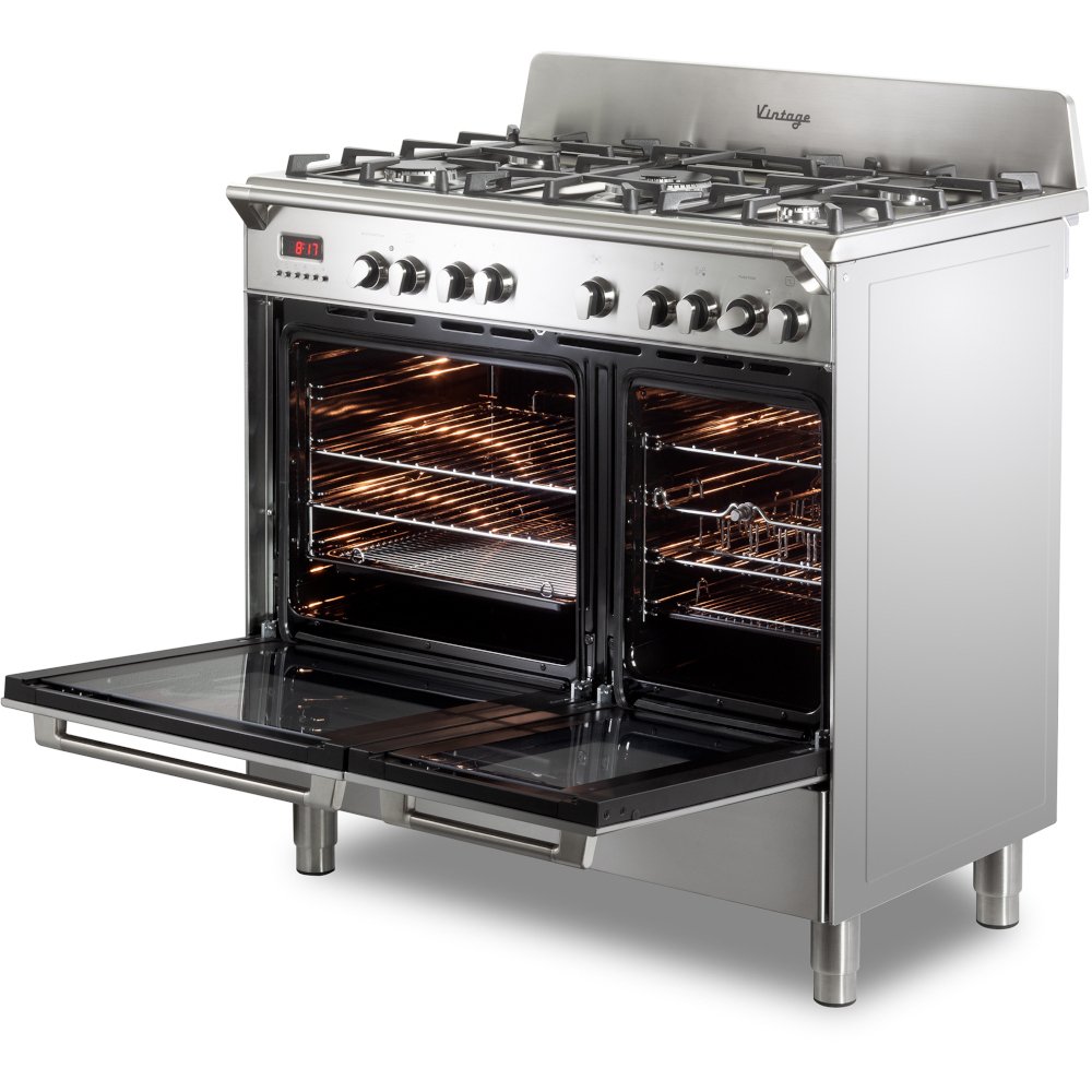 DeLonghi DVTR 906- DF/SS Vintage 90cm Dual Fuel Range Cooker, Stainless Steel, A Rated