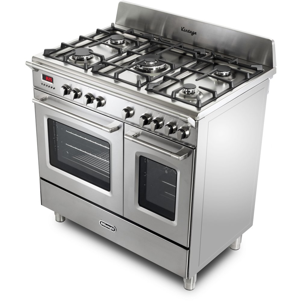 DeLonghi DVTR 906- DF/SS Vintage 90cm Dual Fuel Range Cooker, Stainless Steel, A Rated