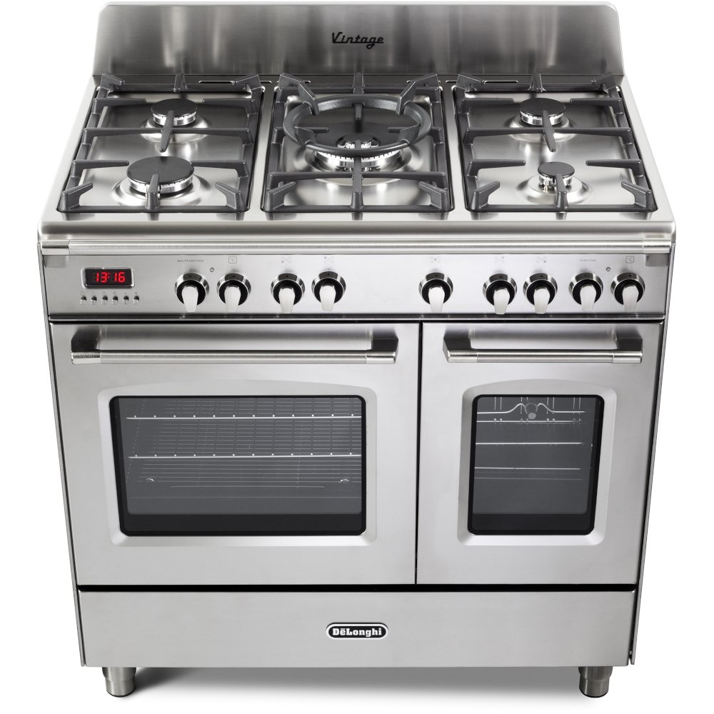 DeLonghi DVTR 906- DF/SS Vintage 90cm Dual Fuel Range Cooker, Stainless Steel, A Rated