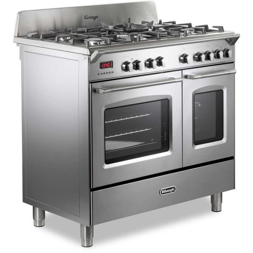 DeLonghi DVTR 906- DF/SS Vintage 90cm Dual Fuel Range Cooker, Stainless Steel, A Rated