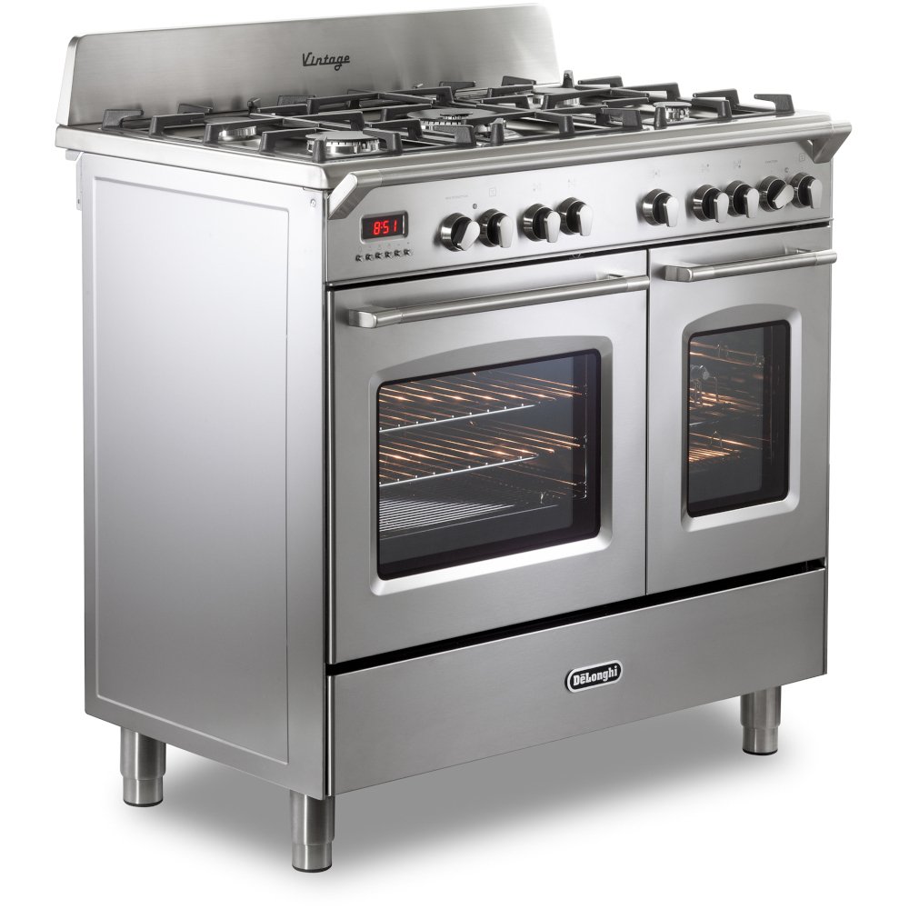 DeLonghi DVTR 906- DF/SS Vintage 90cm Dual Fuel Range Cooker, Stainless Steel, A Rated