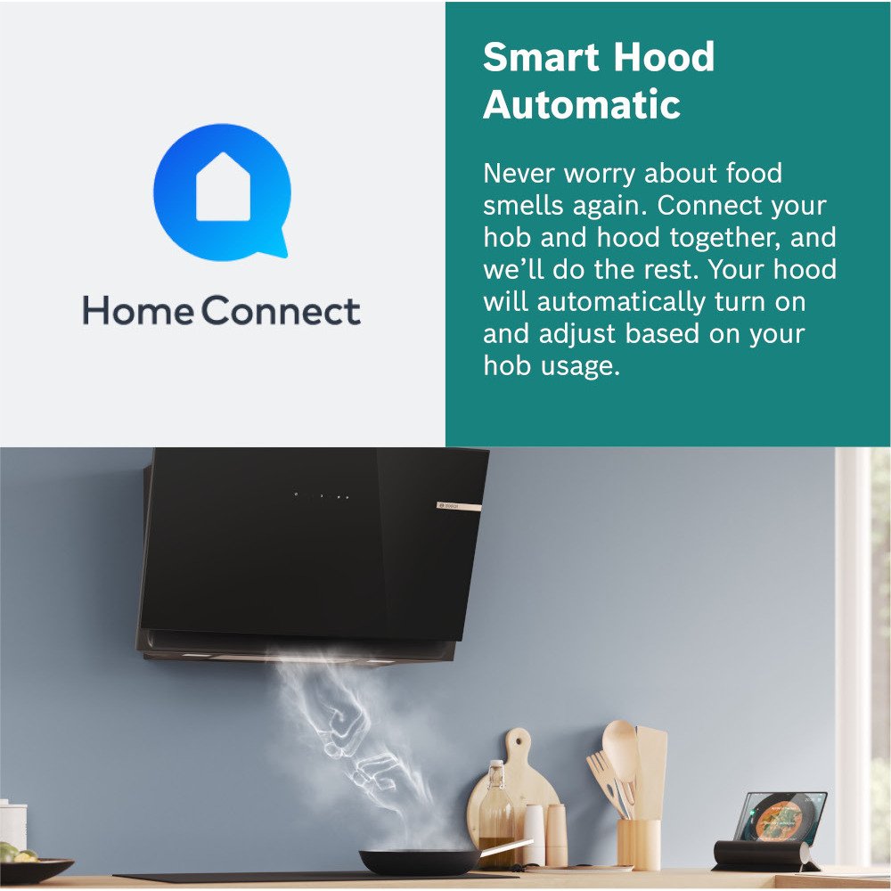 Bosch DWK87FN60B Series 4 80cm Chimney Cooker Hood, Black, A+ Rated