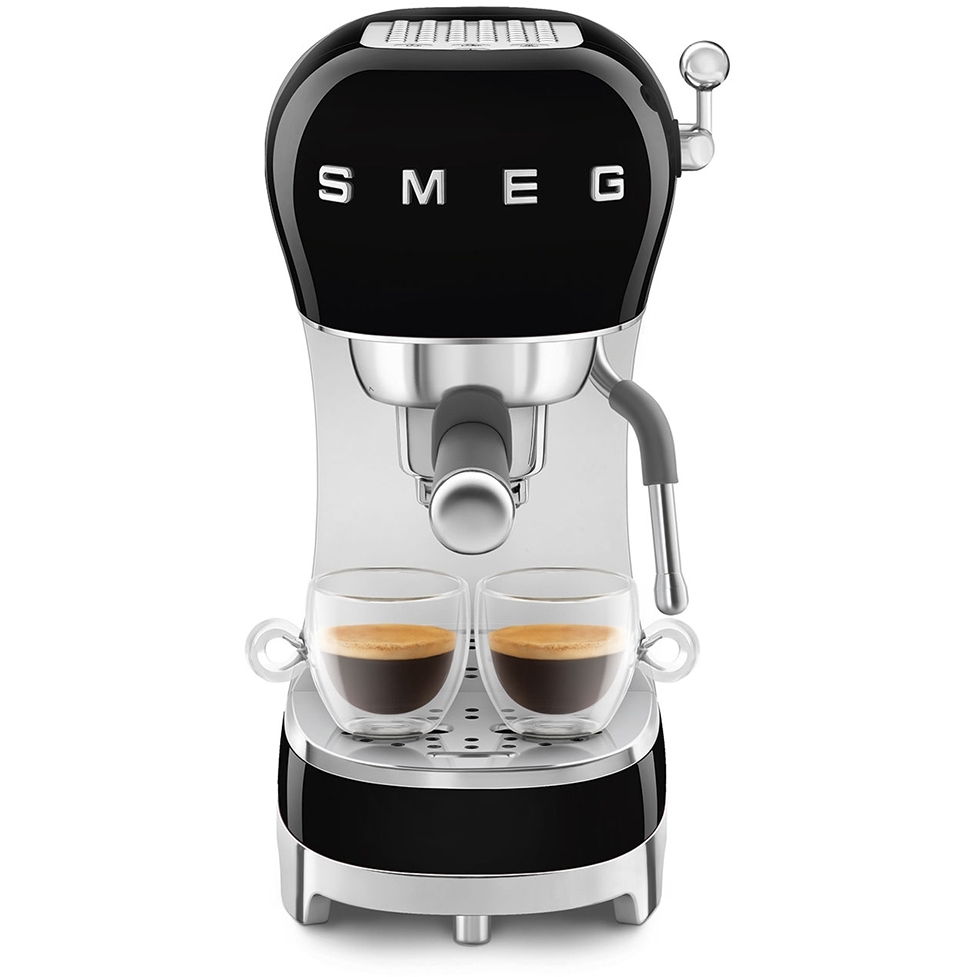 Smeg ECF02BLUK Retro Espresso Coffee Machine with Steam Wand, Black