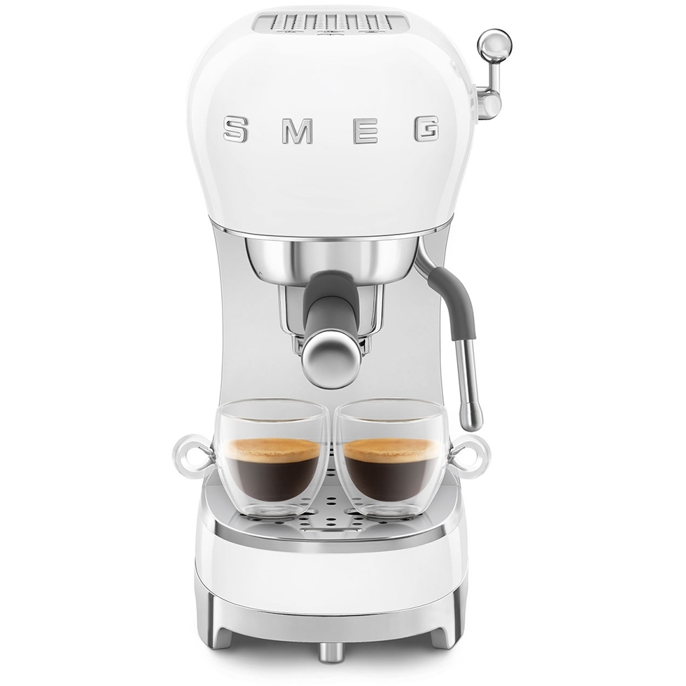 Smeg ECF02WHUK Retro Espresso Coffee Machine with Steam Wand, White