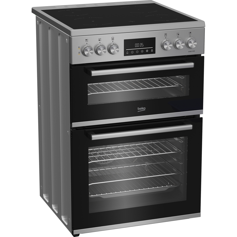 Beko EDC6731S Ceramic Electric Cooker with Double Oven, Silver, A Rated
