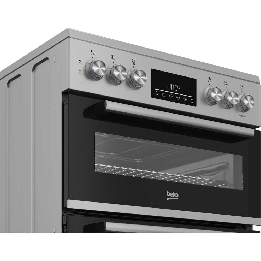 Beko EDC6731S Ceramic Electric Cooker with Double Oven, Silver, A Rated