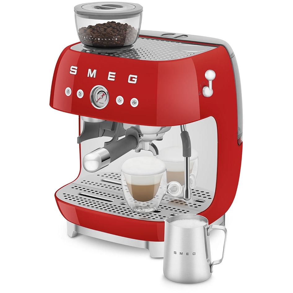 Smeg EGF03RDUK Retro Espresso Coffee Machine with Grinder & 20 Bar Pump, Red