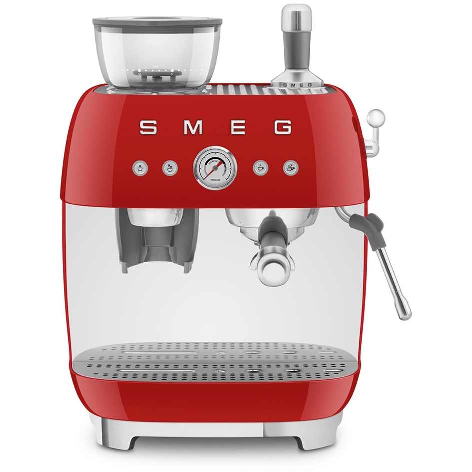 Smeg EGF03RDUK Retro Espresso Coffee Machine with Grinder & 20 Bar Pump, Red